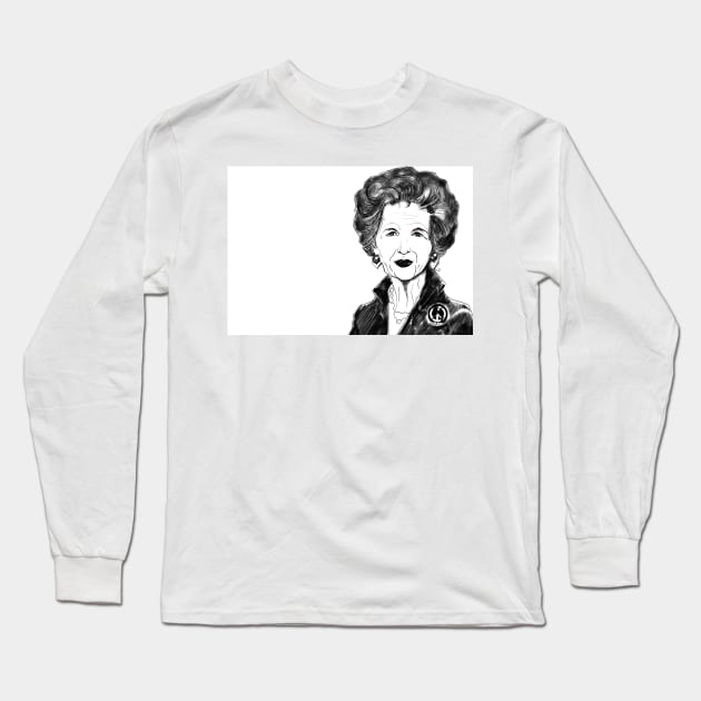 Margaret Thatcher, Comic Cartoon/ Caricature. BAN THE BOMB. CND. Long Sleeve T-Shirt by grantwilson